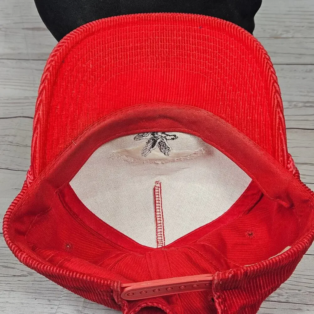 Vintage Maize Kansas High Eagles Hat YA Headwear Corduroy Snapback Red Rope
